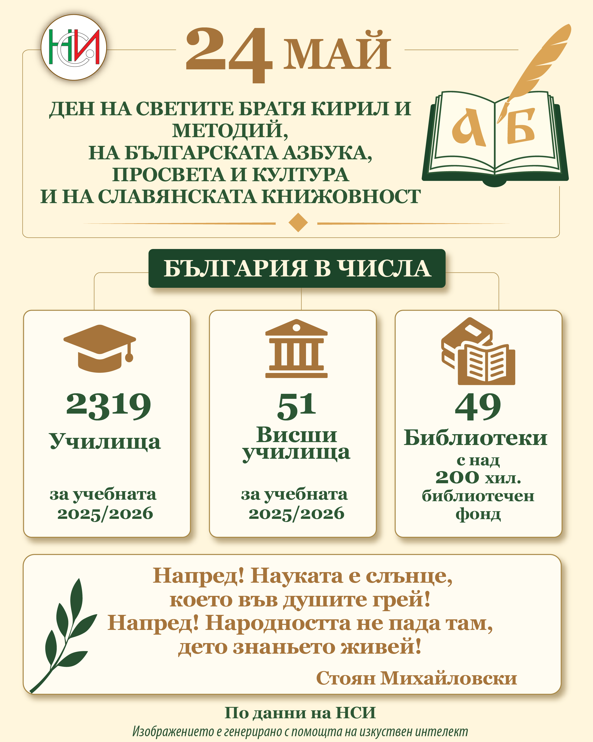 Честит 24 май – Ден на светите братя Кирил и Методий, на българската азбука, просвета и култура и на славянската книжовност!